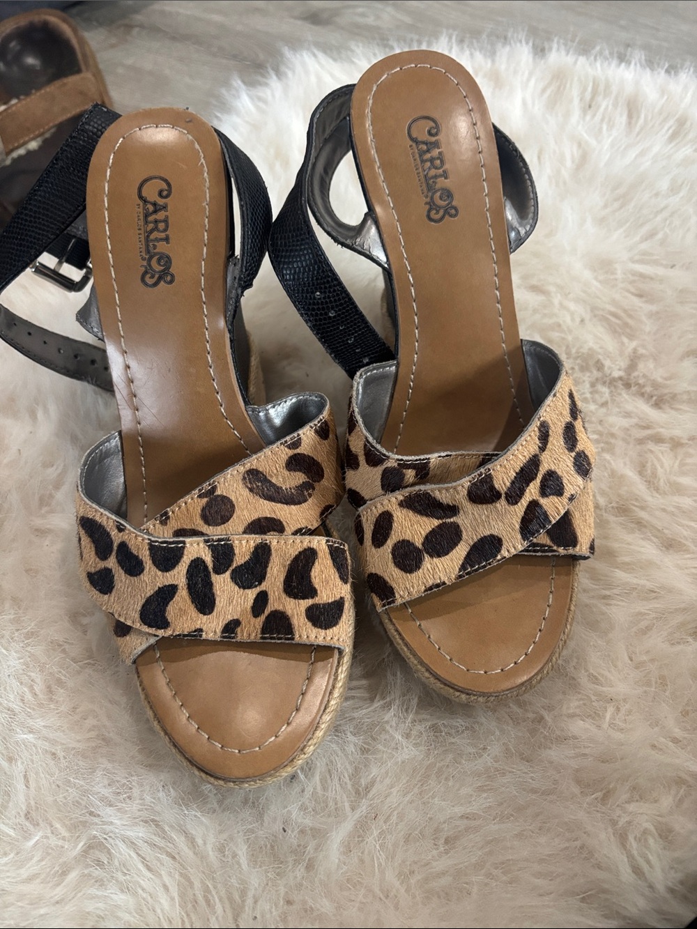 Carlos by Carlos Santana Leopard-Print Platform Slingback Sandals - Tan/Black